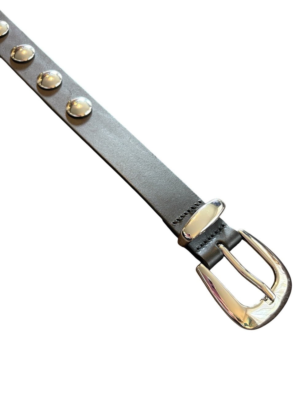 Madewell Black Leather Studded Belt with Silver Buckle - Picture 3 of 4